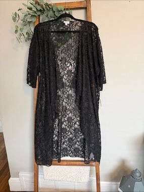 LuLaRoe Black Floral Lace Kimono Duster